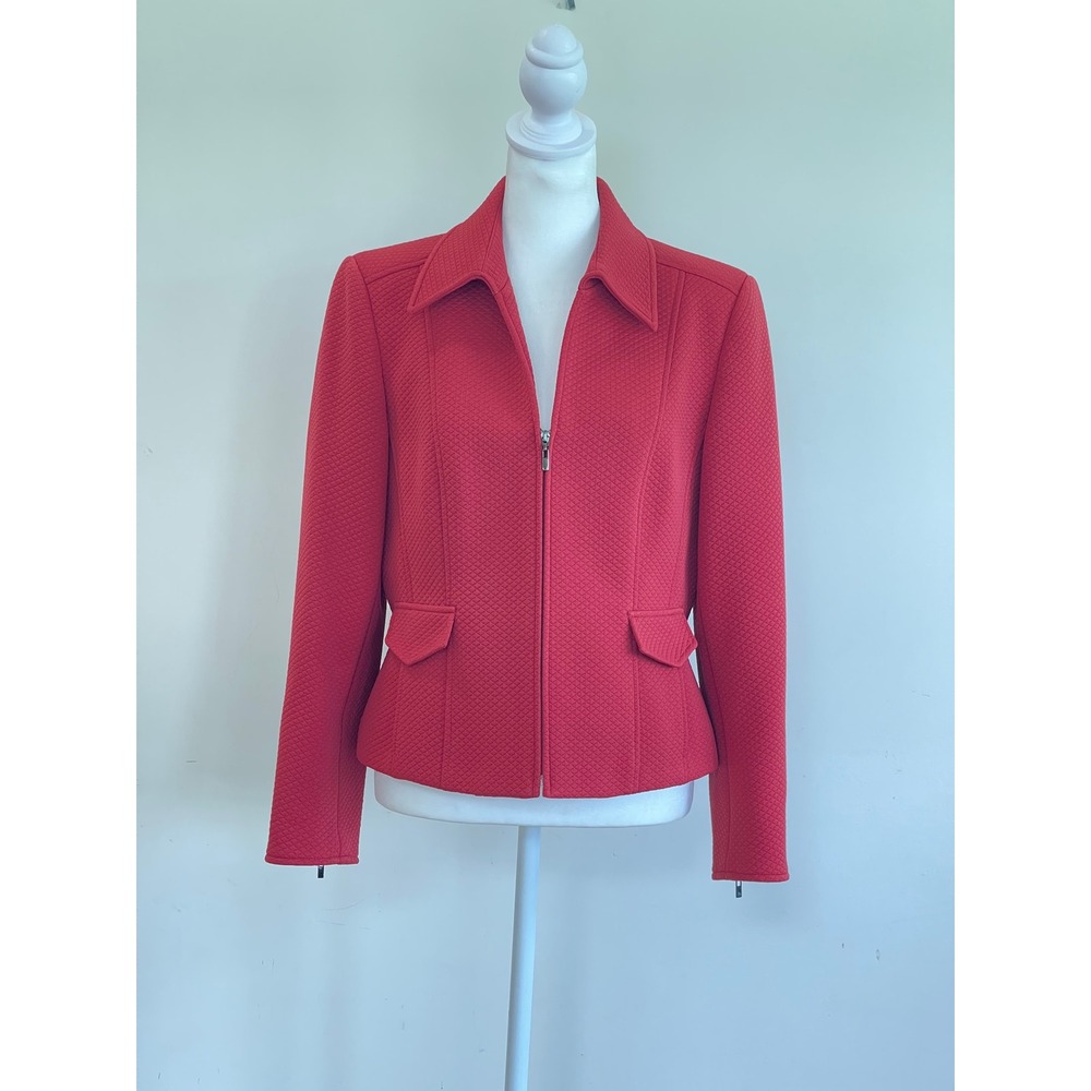 Talbots Petites Red Quilted Zip Up Jacket Diamond Pattern Size 10P
